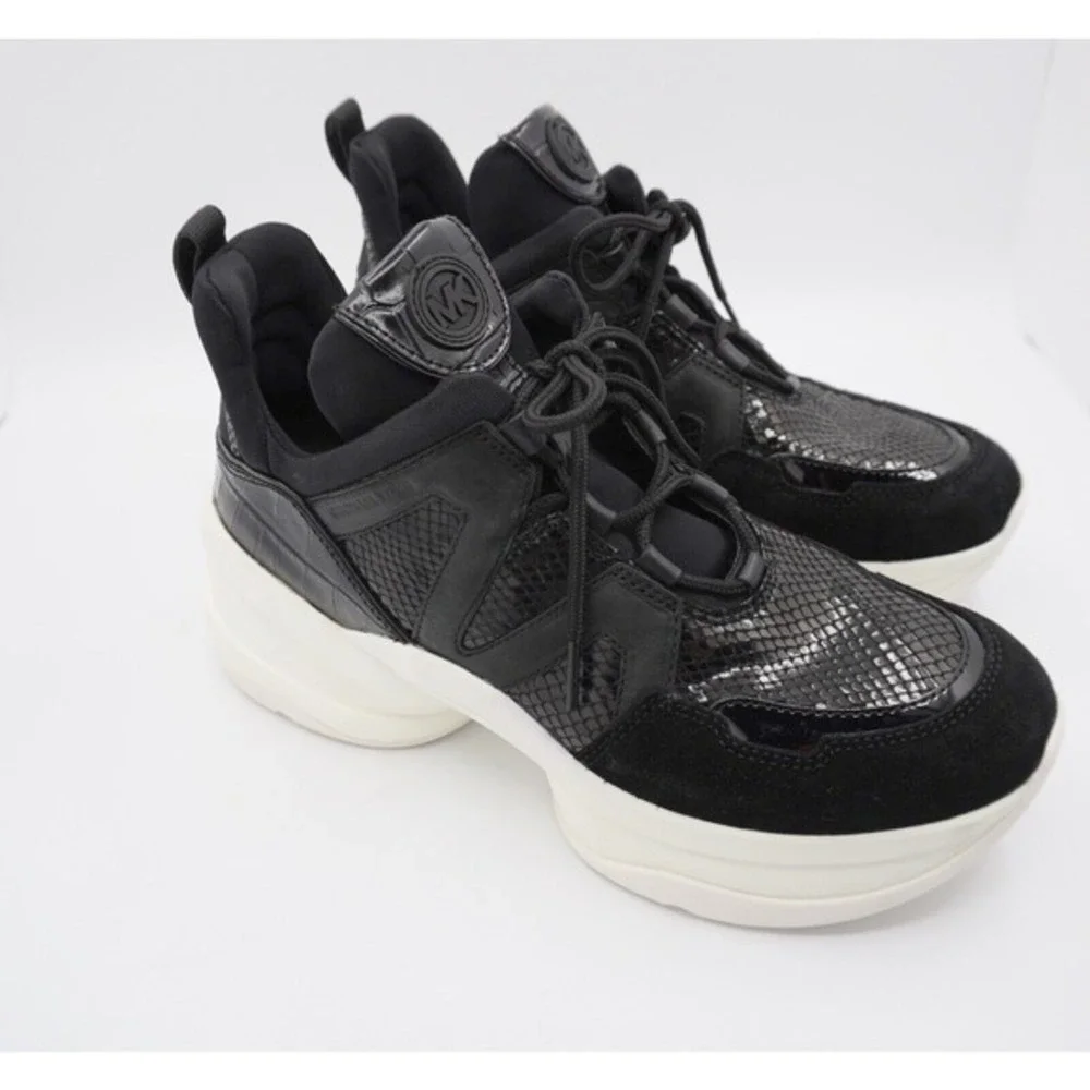 Michael Kors Olympia Trainer Black‎ Snake Embossed Platform Sneakers 11 36-16
